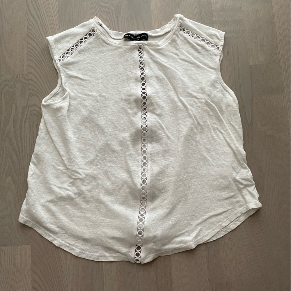 Generation Love Sleeveless 100% Linen Top with Cutout Crochet Details